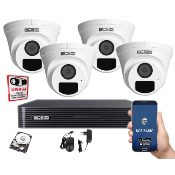 ZESTAW MONITORINGU IP BCS-B-NVR0401-4P(2.0) + 4x BCS-B-EIP12FR3(2.0) 2MPX 2.8mm IR30 1TB
